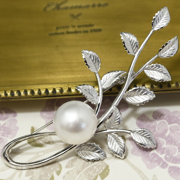 15mm白蝶真珠ボタニカルブローチ...