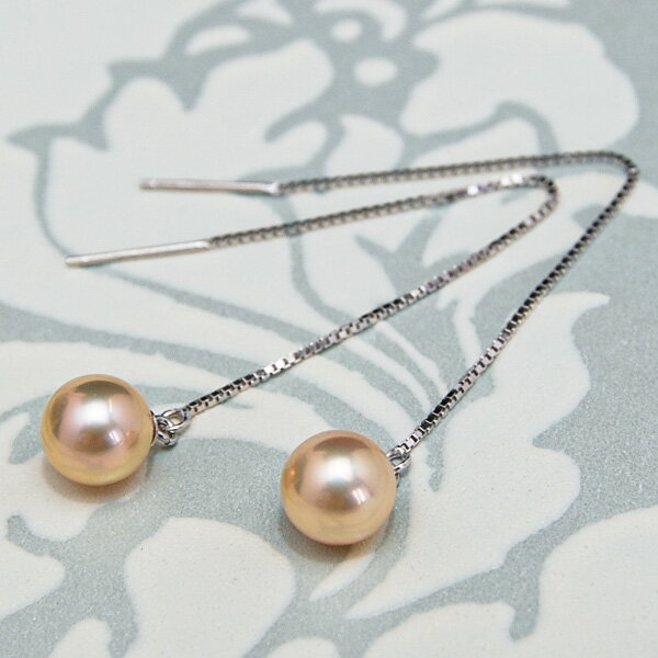 8mm 淡水真珠 アメリカンピアス　選り抜き！メタリックな輝きの極上ナチュラルカラー