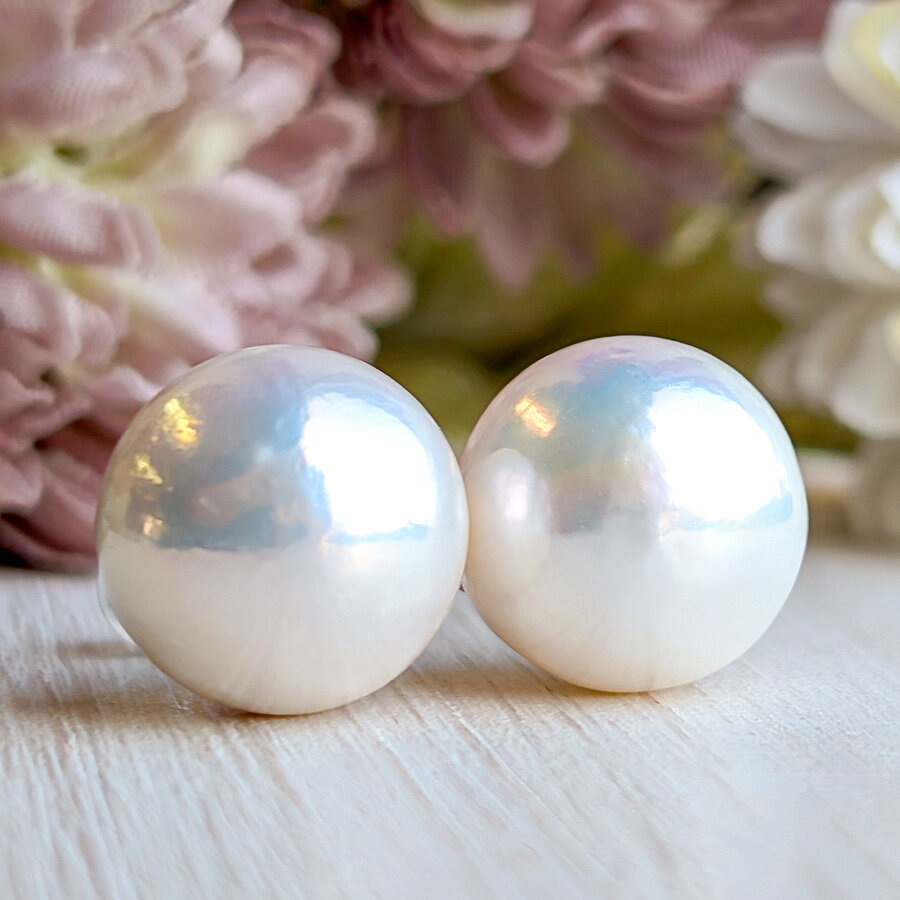 訳あり超特価 特大 14mm 淡水真珠 ピアス イヤリング　希少な超特大！ ゴージャスなてり特級 丸珠