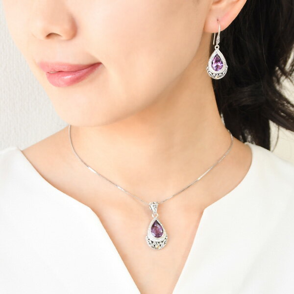 アメジスト シルバー ピアス　きらめくエレガントなパープルドロップ KA66 SMC430CAMWCTT