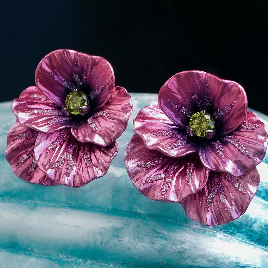 Rakuten - グラマー ピンク フラワー ピアス イヤリング 華やかな大ぶり 大輪の花 KA18 2ES0325101300GP