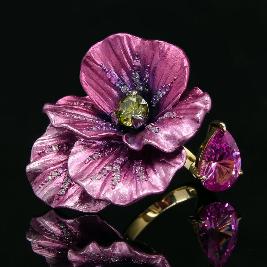 Rakuten - グラマー ピンク フラワー フォーク リング 華やかな大ぶり 大輪の花 KA18 2RS0502801300GP