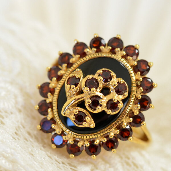 碌山 ガーネット オニキス フラワー リング【メール便不可】RP 201R0301