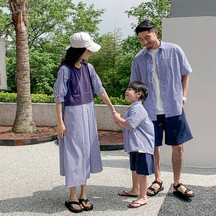 ペアルック 親子 ワンピース 家族お揃い 親子ペア リンクコーデ 親子お揃い シャツ 親子ペアルック 男の子 女の子 シャツワンピース ワンピース ママパパ お揃い 赤ちゃん 縞柄 パパ 親子コーデ 親子 セット 夏 カップル 旅行 記念撮影 lecolza-10002260 le colza サンプル画像3