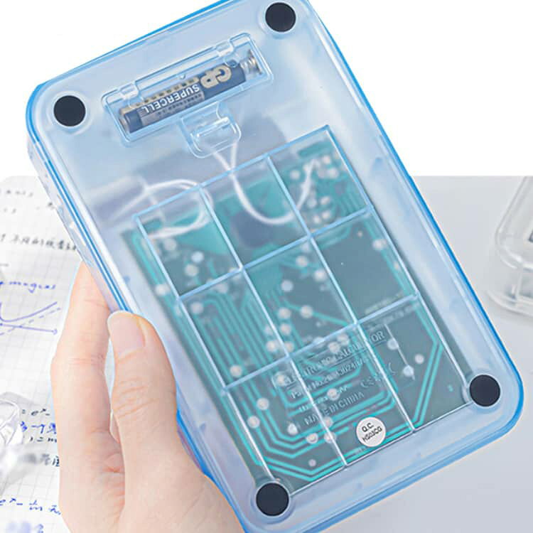 le colzaの電卓 ソーラー+電池併用 透明 使いやすい おしゃれ かわいい 卓上 ポコポコ電卓 12桁 ぽこぽこ透明 クリア ぽこぽこ 白 ブルー 電池式 透明電卓 ソーラー 卓上電卓 12桁電卓 計算機 機械式 かわいい計算機 大きい 四角ボタン 電卓12桁 可愛い 滑り止め｜アングル3