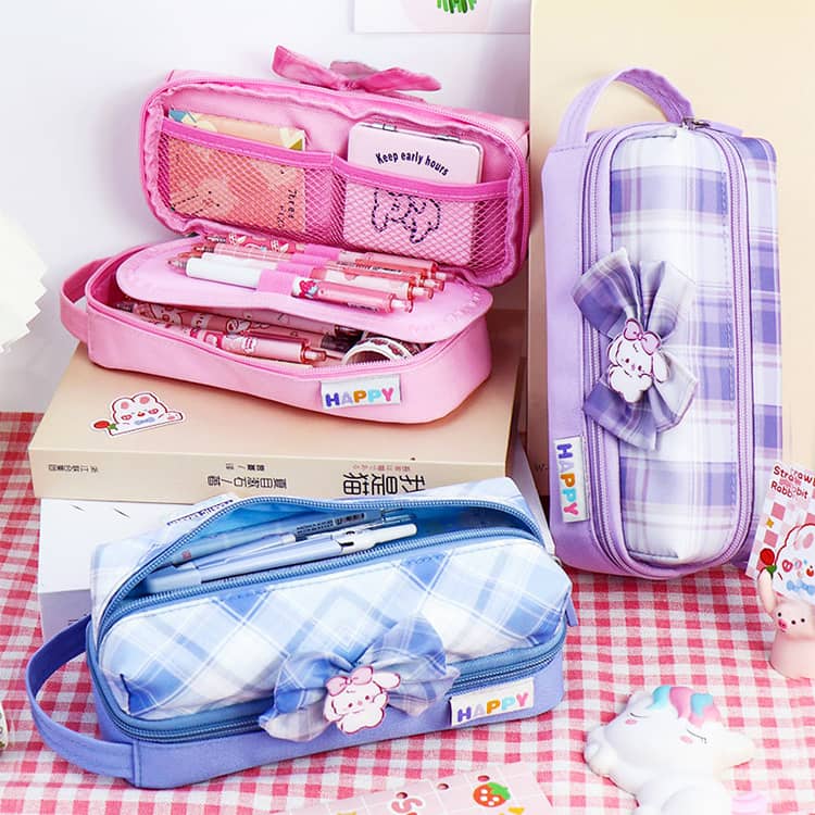 大容量 りぼん 筆箱 7歳 ペン 収納 文房具 女の子 三層収納 ペンケース うさぎ 小学生 筆記用具 ケース 筆入れ かわいい 入れ ポーチ 女子 ホルダー 新学期 入学 6歳 ペンケース 8歳 誕生日 お祝い プレゼント 紫 ピンク lecolza-10003244 le colza サンプル画像2
