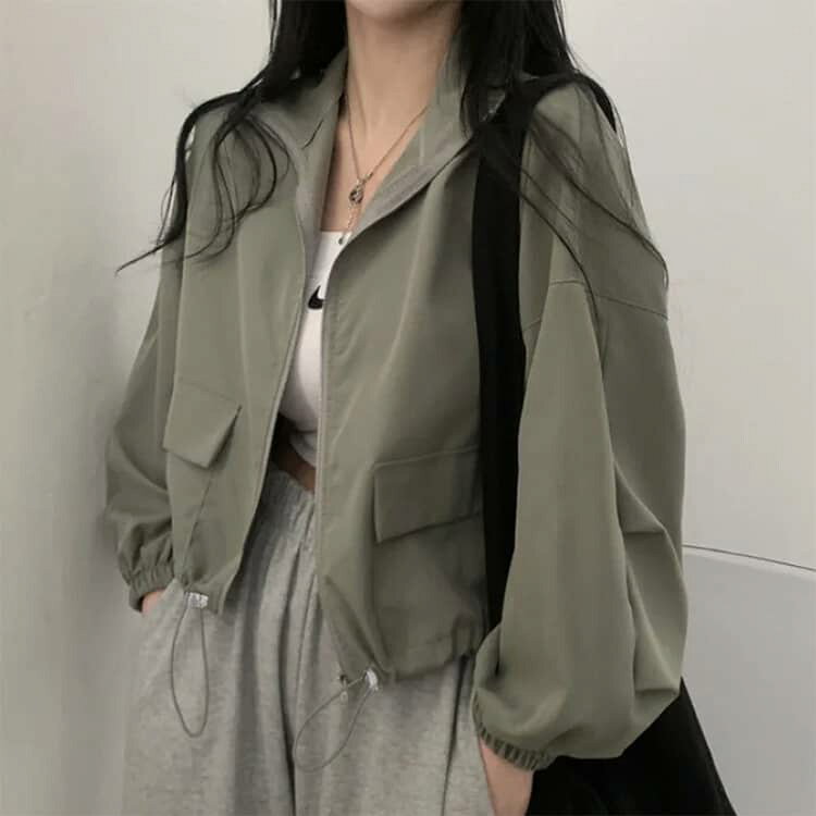 スタジャン レディース ドローストリング ブルゾン 夏 ワークジャケット ショート丈 春 ジップアップ ライトアウター 防風 軽量 カジュアル レディース ヴィンテージ ミリタリー 韓国風 羽織り おしゃれ 通勤 lecolza-10005206 le colza サンプル画像2