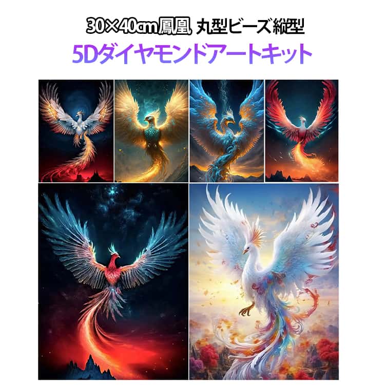 Rakuten - 刺繍 ダイヤモンドアート ダイヤモンド ビーズ刺繍 刺繍キット 30×40cm アート 5D 初心者 鳳凰 ビーズアート 丸型ビーズ 縦型 モザイクアート 初心者セット 5D DIY 趣味 手芸 ハンドメイド クロスステッチ 簡単 図案 写真 DIY 壁飾り 集中力