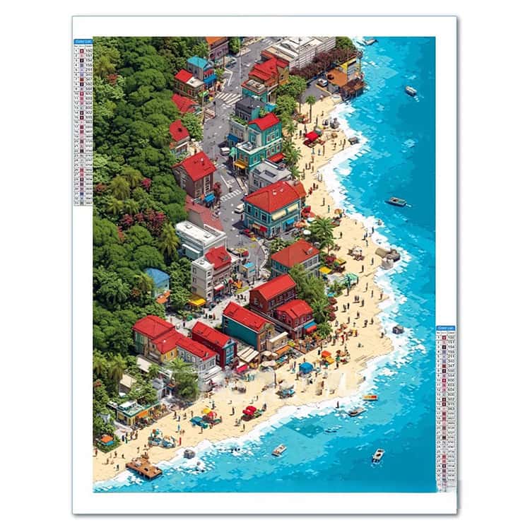 ダイヤモンド 四角ビーズ キット ビーズアート ダイヤモンドアート 30×40cm 風景 海辺の町 景色 縦型 ビーズ刺繍 丸型ビーズ 初心者 アート 5D 刺繍 モザイクアート 初心者セット DIY 趣味 刺繍キット 手芸 ハンドメイド 2