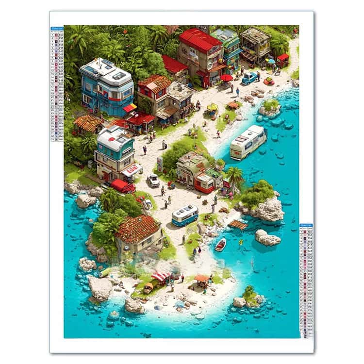 ダイヤモンド 四角ビーズ キット ビーズアート ダイヤモンドアート 30×40cm 風景 海辺の町 景色 縦型 ビーズ刺繍 丸型ビーズ 初心者 アート 5D 刺繍 モザイクアート 初心者セット DIY 趣味 刺繍キット 手芸 ハンドメイド 3