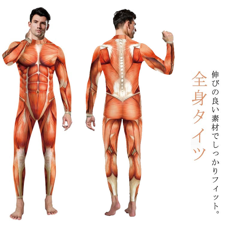 Rakuten - メンズ 人体 全身タイツ コスチューム 人体模型 衣装 模型 筋肉模型 ハロウィン コスプレ 大人 全身タイツ 3D