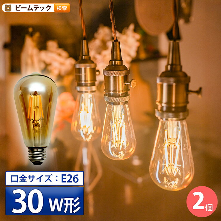 2個セット LED電球 E26 30W 相当 300度 フィラメント エジソン レトロ 北欧 虫対策 濃い電球色 300lm LDST4H-FD-BT-G--2 ビームテック