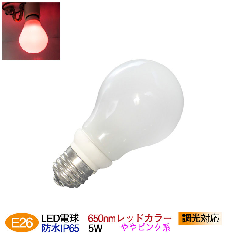 LED電球 E26口金 レッドカラーややピンク系 ムーディーでおしゃれなカラー 調光対応 防水IP65 電球 LED 5w イベント パーティー カラオケ ホテル 看板 サイン照明 カラー電球 led 電球 26 調光 赤ピンク