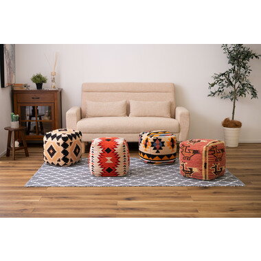 ビーズクッション キリムスツールB スクエアスツール オットマン ビーズスツール かわいい 北欧柄 オルテガ 肘掛け 肘置き オットマン [3]
