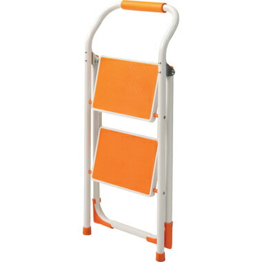 2段踏み台 脚立 折りたたみ ステップ台 折り畳み 手すり付き 折り畳み カラフル オレンジ 2