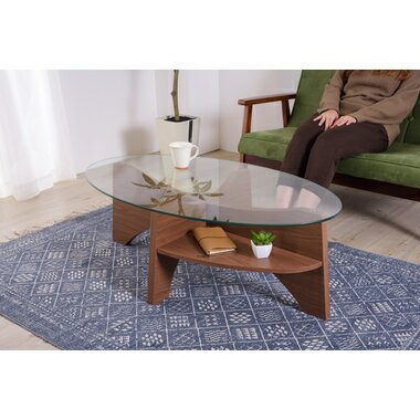 オーバルテーブル センターテーブル ローテーブル ガラス天板 一人暮らし リビング シンプル スタイリッシュ おしゃれ ブラウン ウォルナット