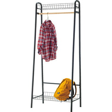 Rakuten - ハンガーラック コートハンガー ハンガー コート掛け 衣類収納 収納家具 洋服掛け ポールハンガー スチール 高さ170 棚付き 二段収納 シンプル カフェ風 ショップ アパレル ディスプレイ 新生活 ブラック