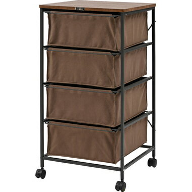 チェスト 4段 布 キャンバス キャスター付き 収納家具 収納 ファブリック 組立簡単 衣類収納 ワゴン チェストワゴン ファブリックチェスト たんす ランドリーチェスト ランドリーラック シンプル 引き出し ブラウン 天板付き