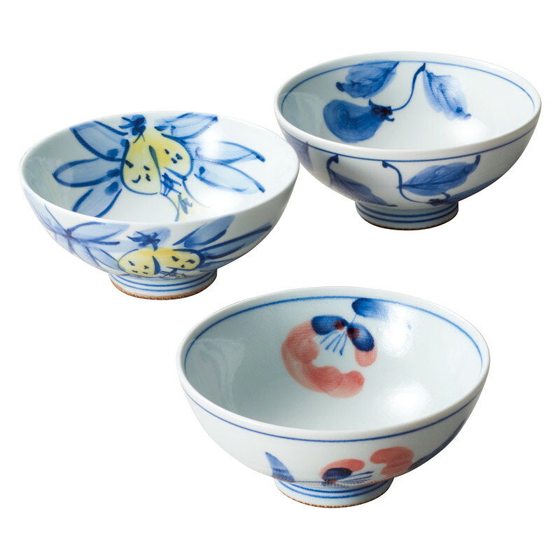 波佐見焼 古伊万里写絵色彩手染 茶漬3客揃
