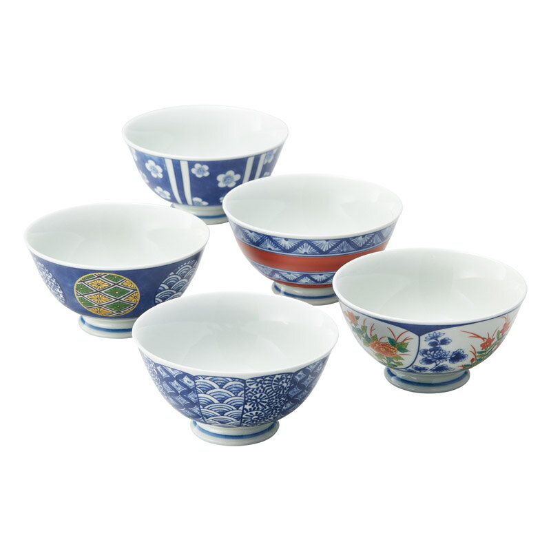波佐見焼 染錦文様 飯碗5客揃