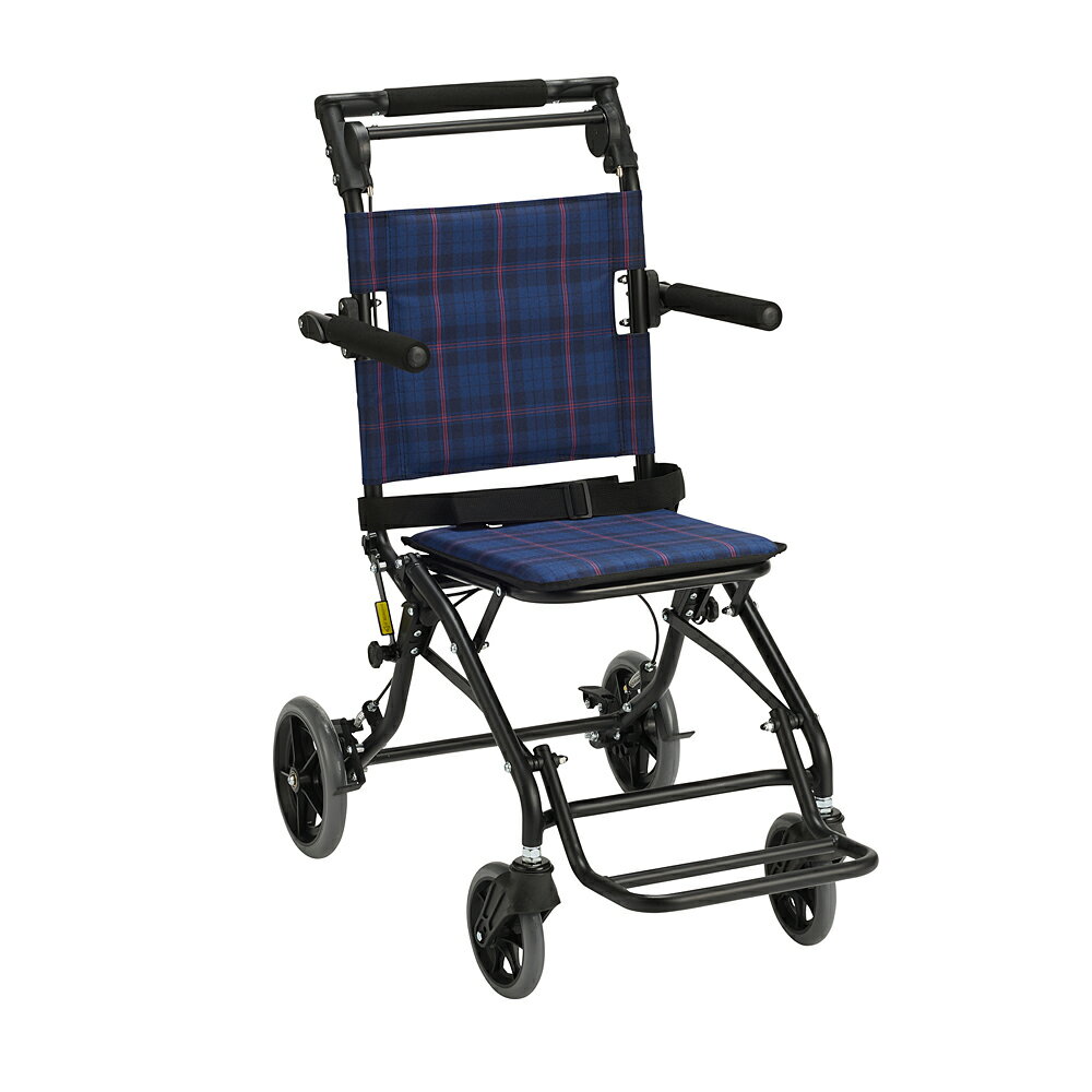 簡易軽量タイプ介助式車椅子 車いす 車イス コンパクト介助車 テイクアルファ ネイビーチェック 8kg軽量 収納バック付き [非課税][大型宅配便]