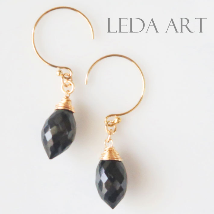 K14ゴールドフィルド ブラックスピネル フックピアス 14kgfピアス 天然石ピアス 大人ジュエリー 高品質アクセサリー ギフト プレゼント ブラック天然石 ...