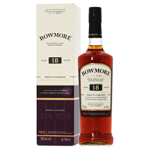 BOWMORE ボウモア 18年 ディープ＆コンプレックス アイラ シングルモルト スコッチウイスキー 43度 並行 箱付 700ml 包装不可