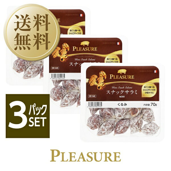 【送料無料】【クール代込】フランス産 プレジャー スナックサラミ くるみ 70g 3パックセット 包装不可