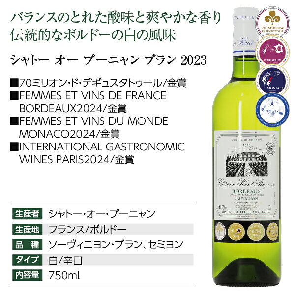 【よりどり6本以上送料無料】金賞受賞ボルドーワイン シャトー オー プーニャン ブラン 2023 750ml 白ワイン ソーヴィニヨン ブラン フランス ボルドー 金賞ワイン 金賞ボルドー ledled-10042957 酒類の総合専門店 フェリシティー サンプル画像3