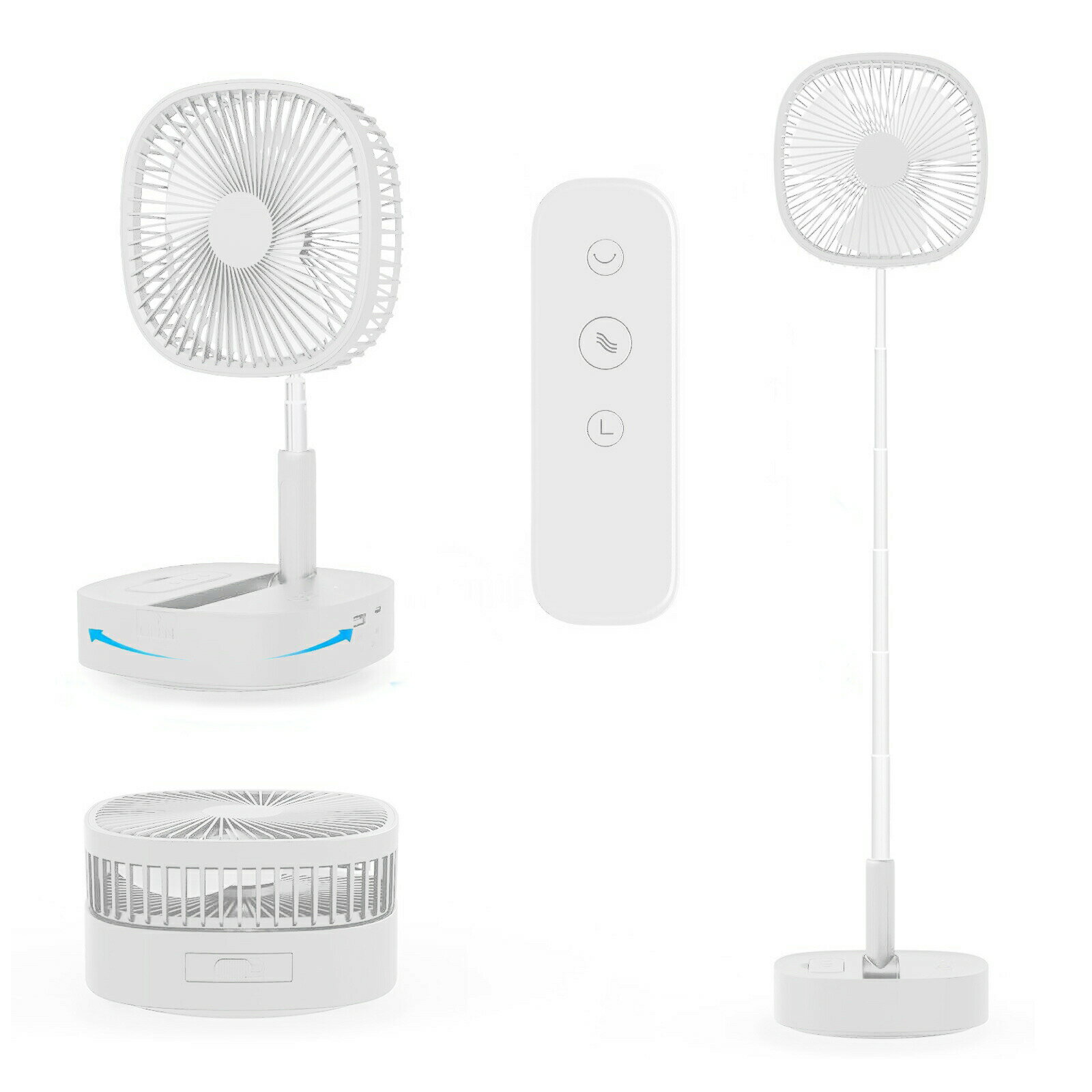 小型扇風機 折りたたみ扇風機 首振り リモコン付き扇風機 無段階伸縮式 リモコン付きTYPE-C充電 卓上スタンド兼用 4段階風量調節・静音設計 7200mAh大容量バッテリー 左右120°首振り 180°反転可能 高さ自由調節で屋内/屋外にも便利 小型 コンパクト収納 軽量 熱中症対策