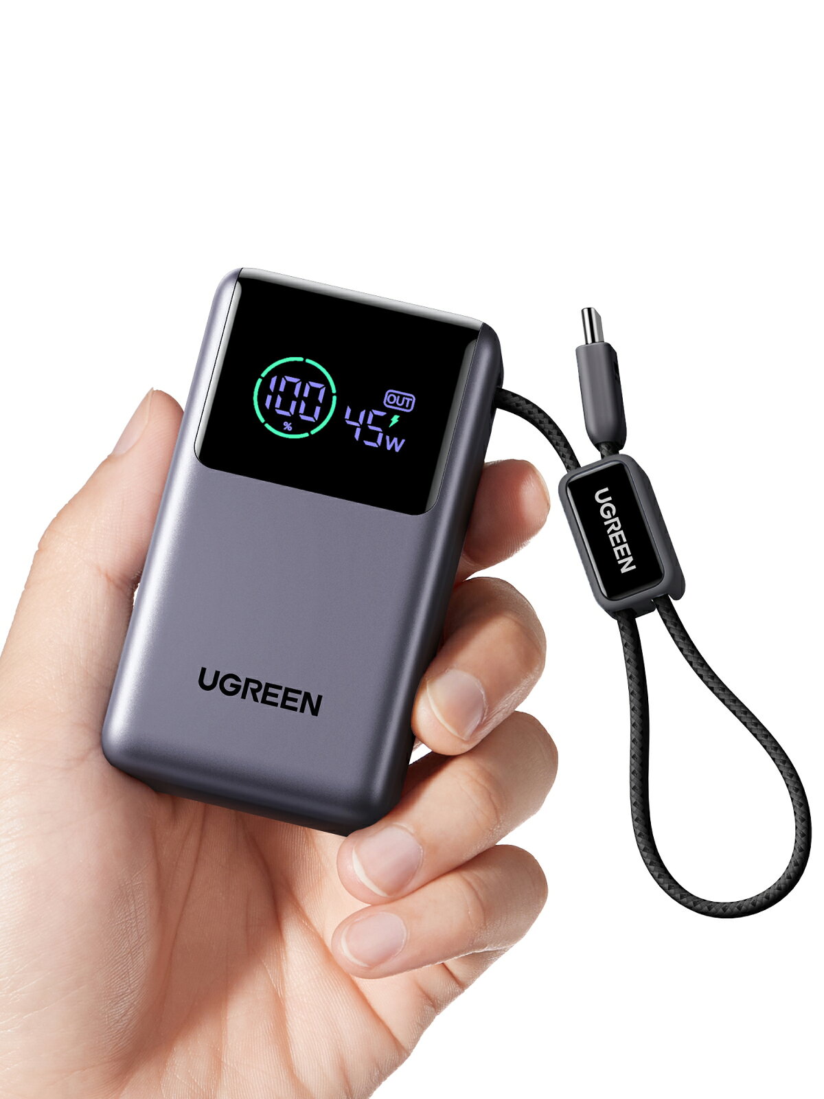 UGREEN モバイルバッテリー 10000mAh・PD45W 軽量 大容量 当社比極小型 小型サイズ 高出力 充電ケーブル 一体型 持ち運びやすい 便利 リアルタイム表示 Xiaomi 55W急速充電対応 iPhone17 16 15シャオミ/Android iPad/Switch 2対応 PSE認証