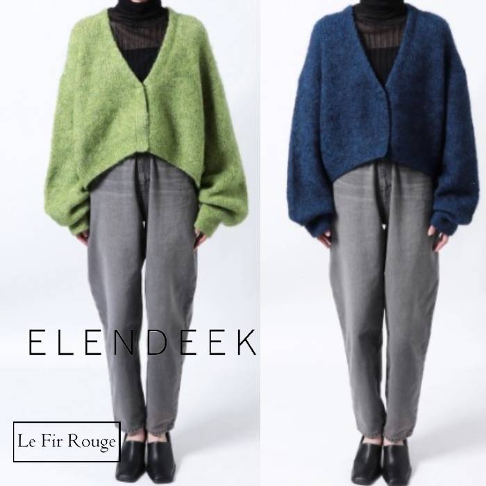 29700円→17820円 ELENDEEK エレンディーク MOHAIR MIX SHORT CD カーディガン モヘア トップス 羽織り 秋冬 ショート丈 レディース 可愛い カジュアル エレガント シンプル 無地 大人 上品 高級感 前後差 着回し 着映え グリーン緑 ブルー系青 ルーズ感 抜け感