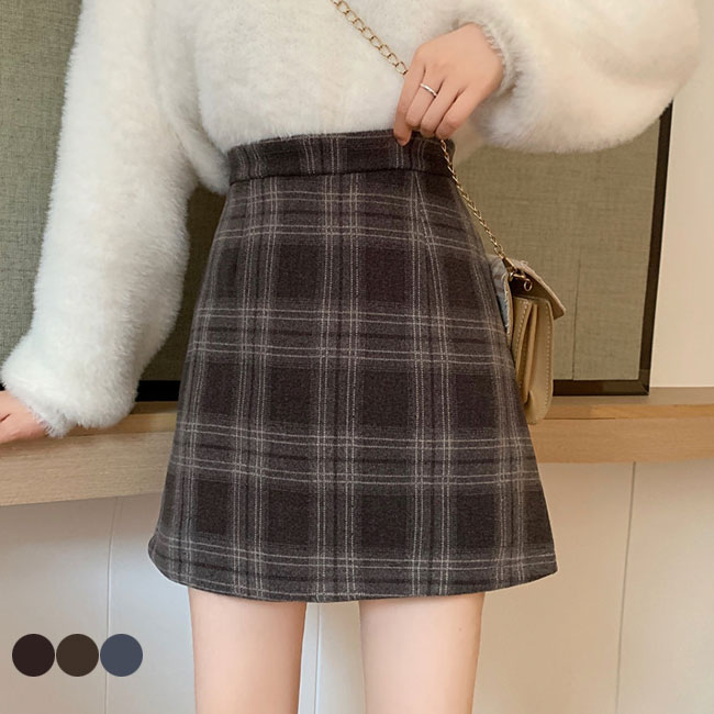 【送料無料】スカート レディース チェックスカート ボトムス ニスカート 台形 秋冬 タイトスカート ハ..