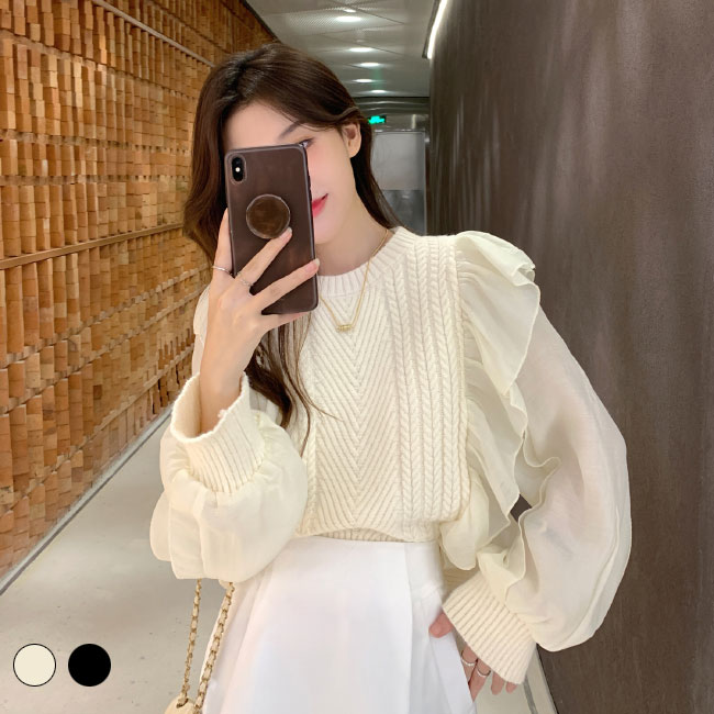 Crew Neck - 【送料無料】セーター レディース ニットセーター シャツ フェイクレイヤード フレアニット セーター　秋冬 クルーネック 綿混紡 ゆったり トップス 長袖 秋 カジュアル お洒落