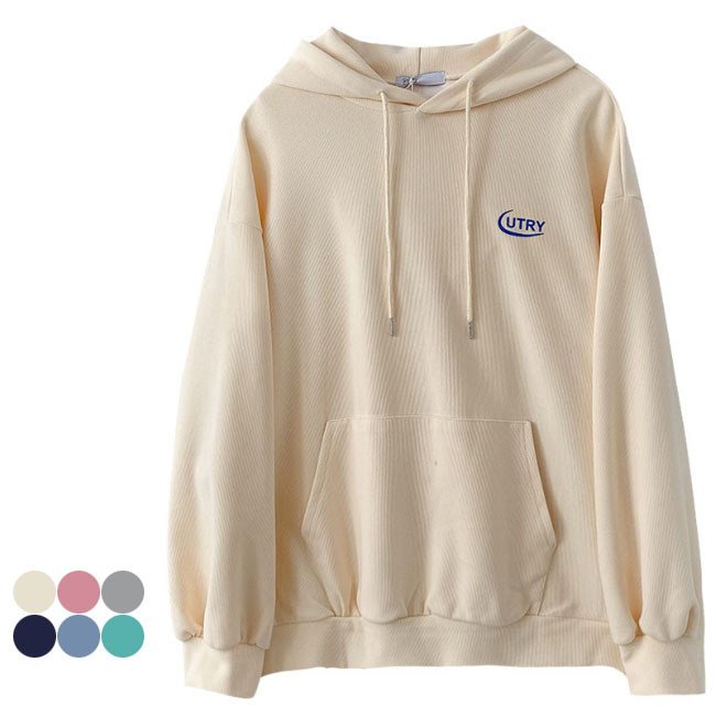 Rakuten - 【送料無料】パーカー レディース フード付き 長袖 トップス プルオーバー カットソー カンガルーポケット 無地 秋 冬 帽子 ゆったり カジュアル リブ カラバリ