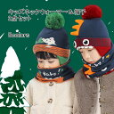 【送料無料】ネックウォーマー 帽子 キッズ 子供 ニット帽子 2点セット 上下セット マフラー 裏起毛 裏ボア 男の子 女の子 ユニセックス シンプル 恐竜 サ...