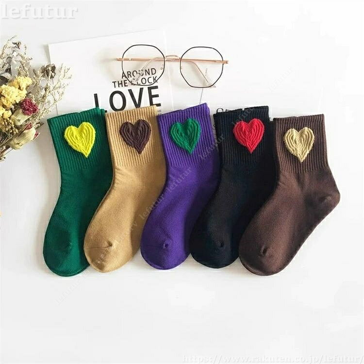 Socks, Tights, Spats - 【送料無料】子供 靴下 キッズ 女の子 男の子 5足セット 無地 シンプル ワンポイント ジュニア 子供用 子供 暖かい 秋冬 かわいい ハート リブ ソックス