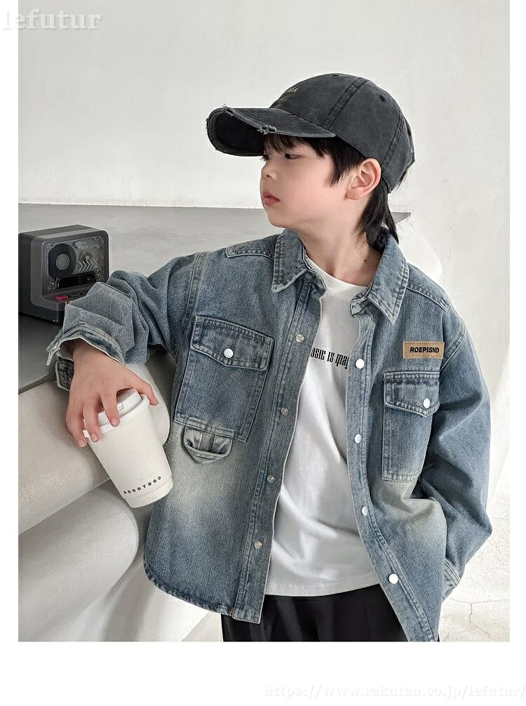 【送料無料】男の子 デニムジャケット 春新作 キッズ ボーイズ ジュニア デニムシャツ かっこいい デニムアウター 羽織 春 秋 カジュアル おしゃれ子ども服