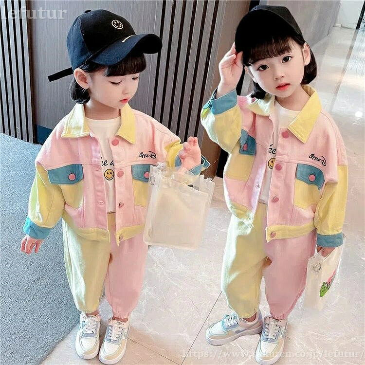 【送料無料】ジャケット 女の子 キッズ 長ズボン 2点セット セットアップ 子供服 アウター ボトムズ 上下セット 韓国風 女の子 ガールズ 女児 アウターこども