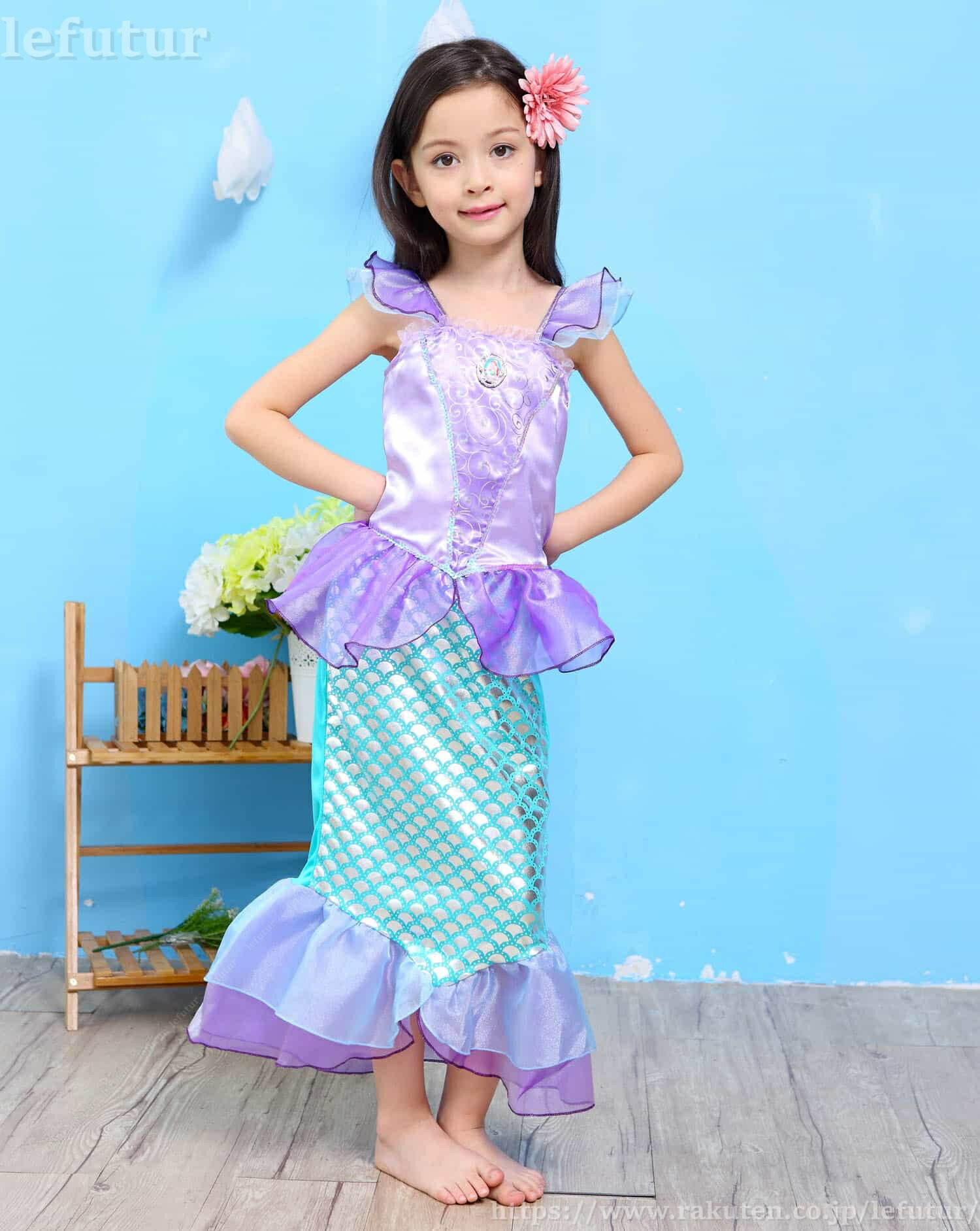 Rakuten - 【送料無料】キッズファッション通販子供 女の子 キッズ ハロウィン 仮装 コスチューム 衣装 コスプレ マーメイド 人魚 ドレス 可愛い パープル ジュニア 110120 130 140 150 サイズ 小学生 お揃い イベント クリスマス プリンセス