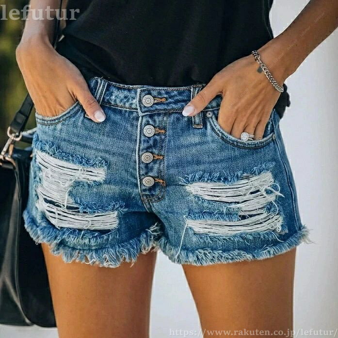 Capri Pants - 【送料無料】ショートパンツ ホットパンツ デニムパンツ レディース 短パン ショーパン ジーンズ セクシー クラッシュ 脚長 ファッション 大人 女性 ダンス