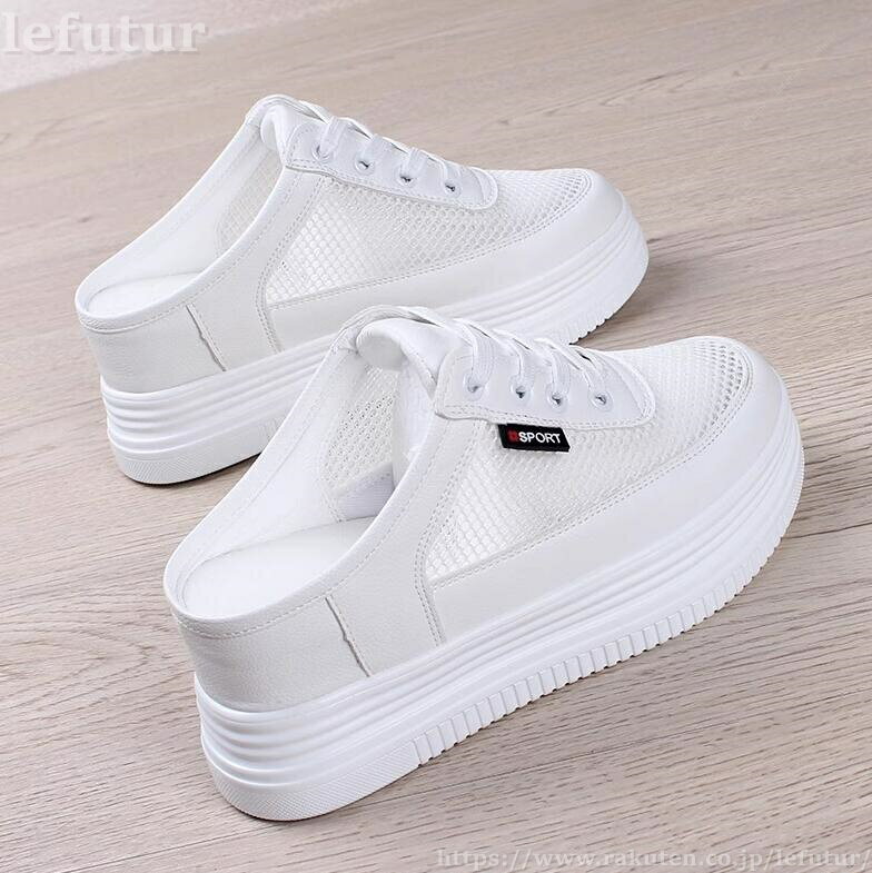 【送料無料】メッシュ 通気性サンダル レディース スニーカーサンダル 厚底 かかとなしサンダル 編み上げ レースアップシューズ スリッポン ミュール サンダル