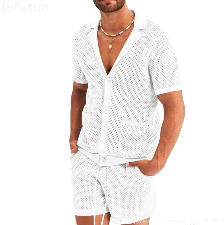 【送料無料】セットアップ メンズ接触冷感 半袖Tシャツ ハーフパンツ メッシュ上下セット ストレッチ 夏物 通気性 部屋着 アウトドア ゆったり カジュアル