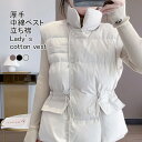 【SS限定価格&半額商品多数&お得クーポン&P2倍】【送料無料】中綿ベスト レディース アウター 無地 立ち襟 ノースリーブ 厚手 防風 防寒 保温性 前開き ウエスト調節可能 トップス カジュアル ボタン付き ポケット付き 紐付き 柔らかい 暖かい