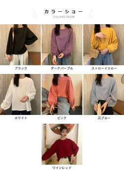 【ネコポス送料無料】長袖 tシャツ レディース ロンT カットソー ロンティー 重ね着 長袖tシャツ ラウンドネック パフスリーブ 無地 ゆったり ドロップショルダー オーバーサイズ お洒落 シンプル トップス プルオーバー 春新作