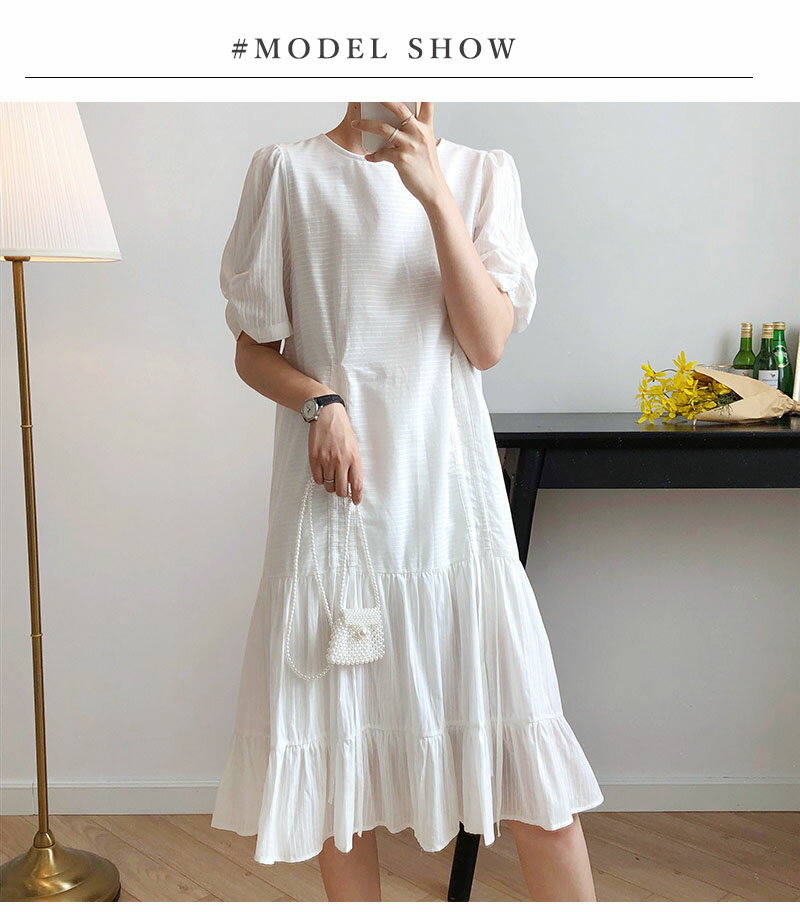 ワンピース 春 ロング 五分袖 半袖 春ワンピース 膝丈ワンピース 膝下 ミディアム丈ワンピース 春夏 ラウンドネック フレア裾 フリル 痩せ見せ 洗練 可愛い 優雅 清楚 エレガント 上品 淑やか しなやか 普段着 春 夏 秋 春新作