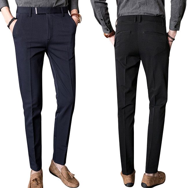 Rakuten - スラックス メンズ 春 細身 スリム おしゃれ パンツ ロング丈 九分丈 カジュアルパンツ テーパード 無地 ストライプ柄 おしゃれ 落ち着いた メンズ 春 おしゃれファッション 2020年春新作