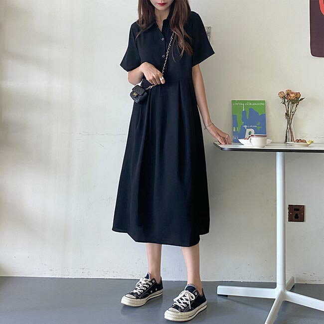 Long dress, maxi dress, maxi length, maxi dress, black dress, women's dress, short sleeves, loose fit, summer