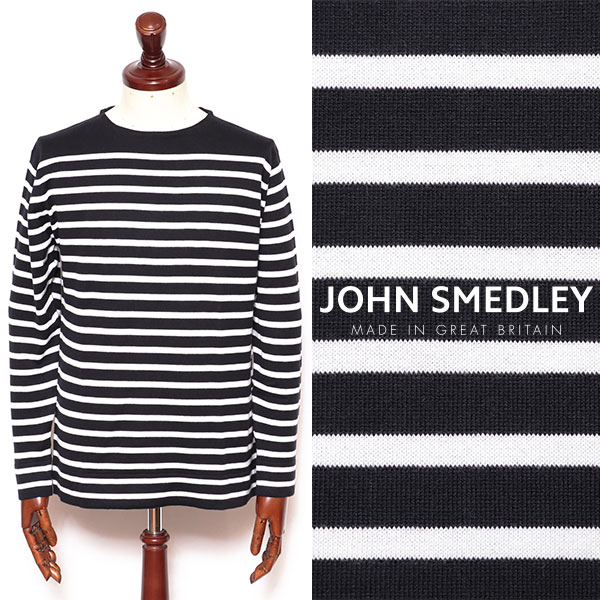 ジョン・スメドレー JOHN SMEDLEY CHELTON シーアイランドコットン 24ゲージ ボーダー ボートネック ニット ネイビーx ホワイト chelton-na 100