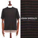 ジョン・スメドレー JOHN SMEDLEY S4631 シーアイランドコットン 30G 半袖 マイクロボーダー クルーネック ニットTシャツ ブラック x ブラウン s4631-br 100